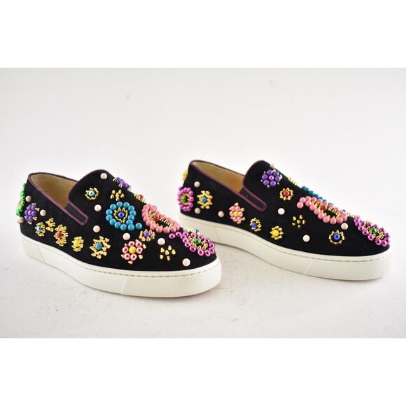 Christian Louboutin Boat Candy Flat Black Beaded Low Top Slip On Sneaker 36.5 - Picture 3 of 13